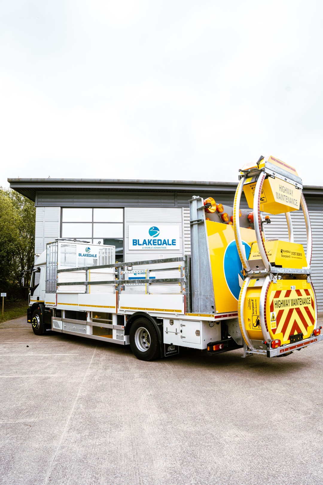 Impact protection vehicle with Scorpion II Crash Cushion at Blakedale head office