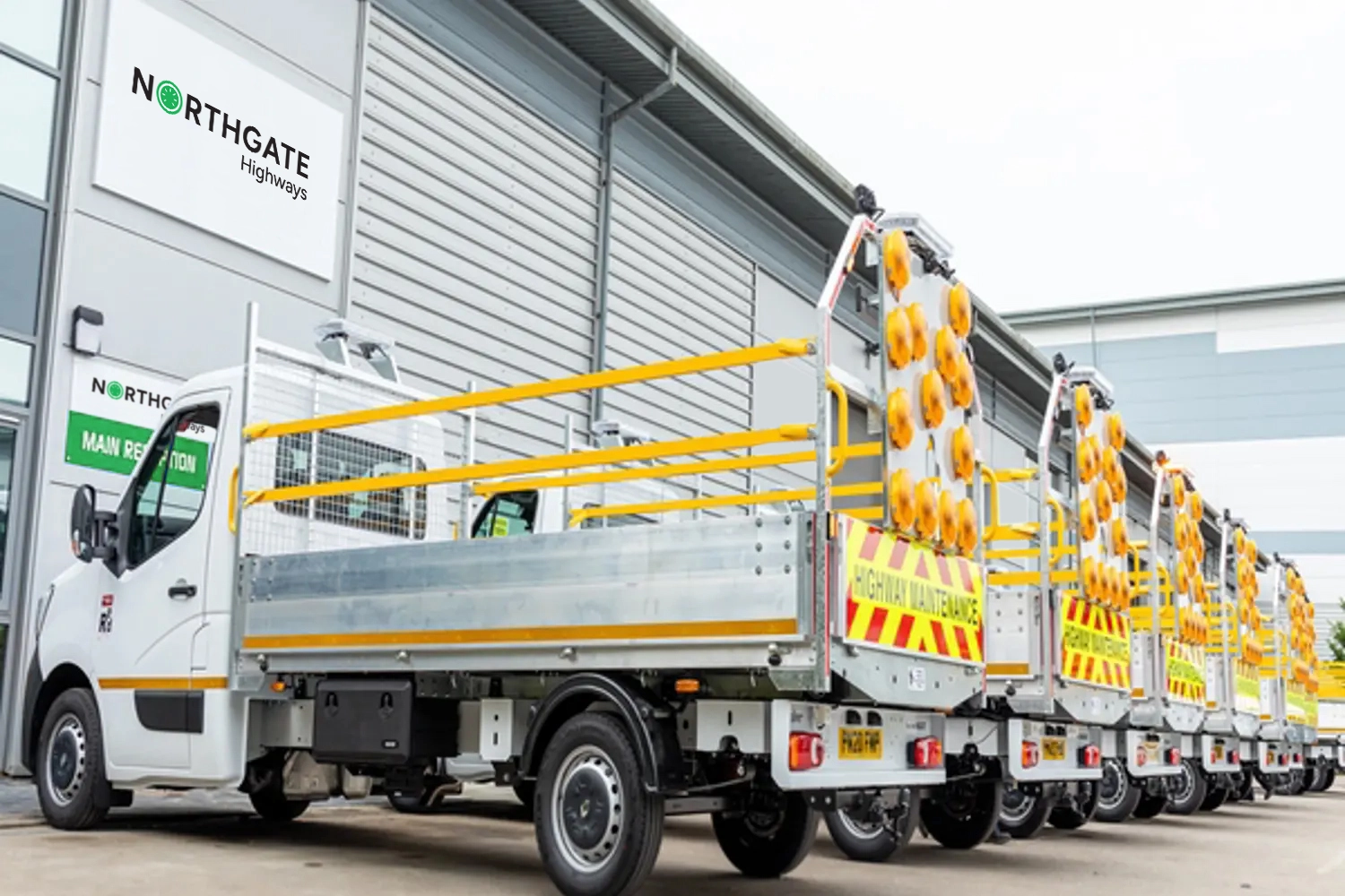 Fleet of traffic management vehicles in Blakedale's head office