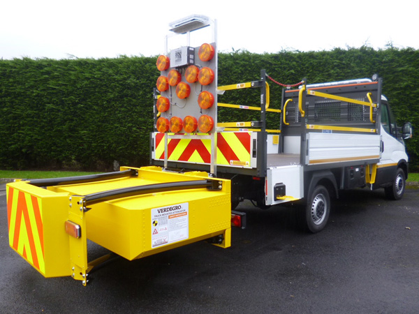 3.5t traffic management vehicle with fitted mini crash cushion down