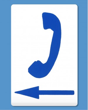 Phone Symbol Blue Arrow Left 300X375 Phone direction sign adhesive sticker blue