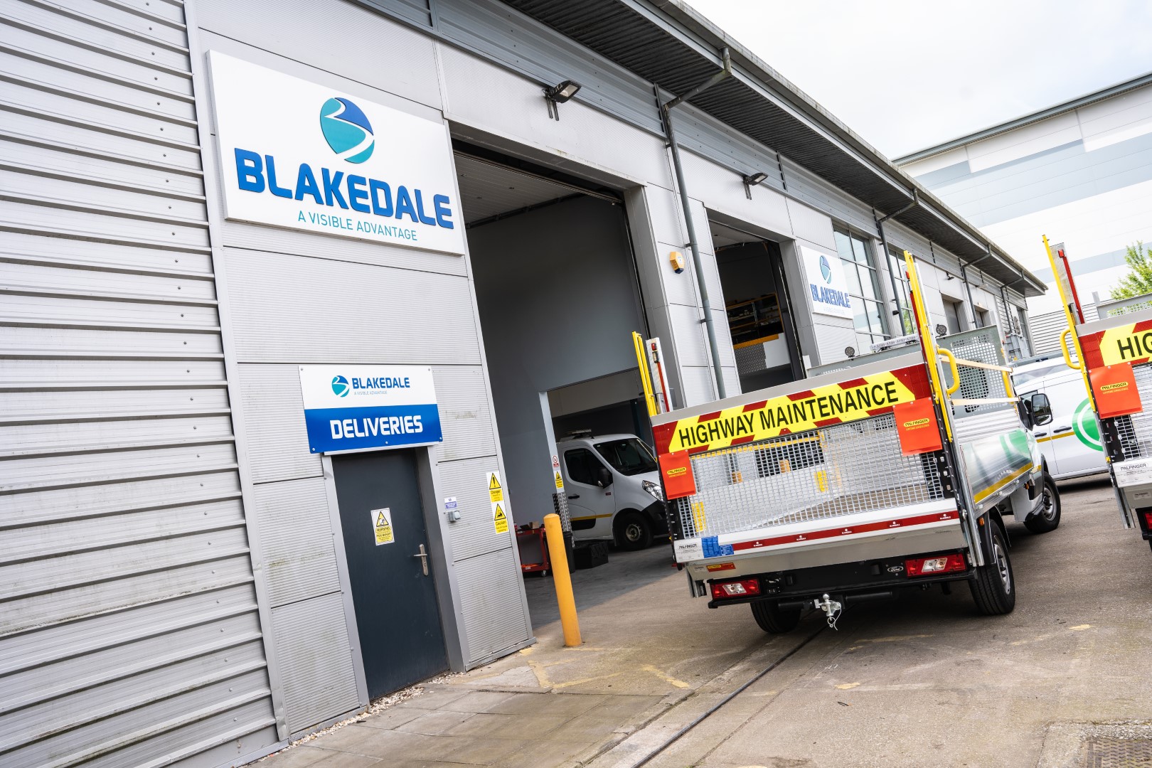 Blakedale head office and workshop with traffic management vehicle